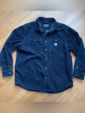 Carhartt Men's XL Loose Fit Corduroy Jersey-Lined Shirt-Jacket Shacket Navy